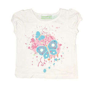 PEANUT & ELLIE White Tee with Butterflies and Paint Splatter Design